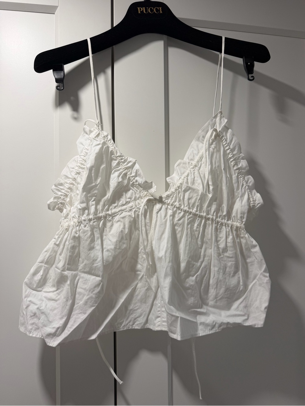 Women's White Ruffled Cotton Camisole Top - zara